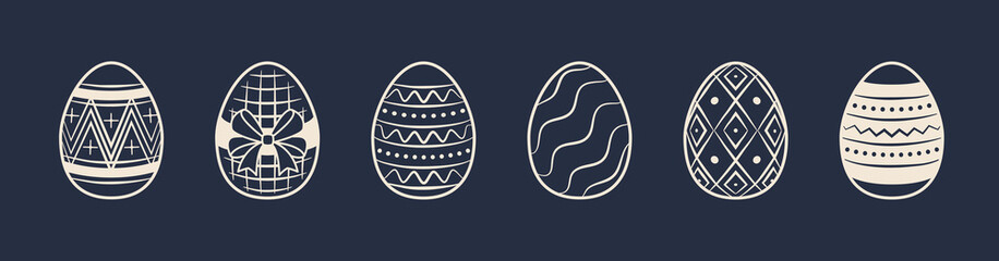 Easter eggs icons in doodle style. Easter Eggs isolated on black background. Easter icons. Vector illustration