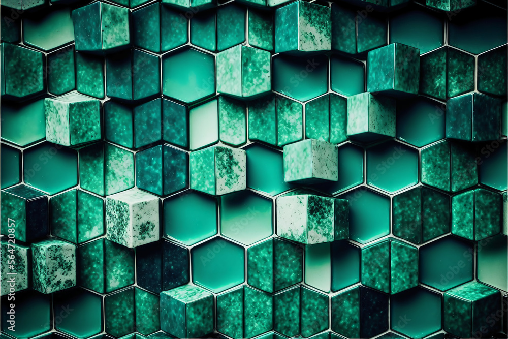 Poster abstract green background with mosaic tiles made. generative ai