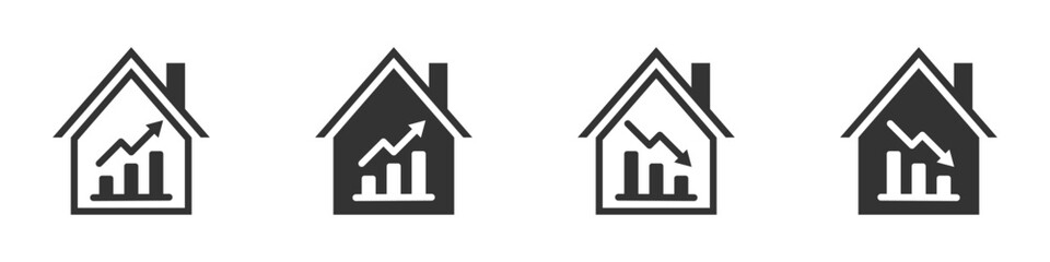 Real estate price chart icon. Residential price graph decreases. Vector illustration.