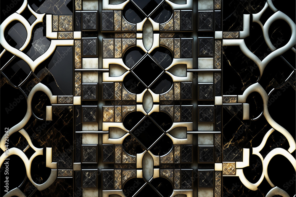 Poster abstract background with glossy mosaic tiles. arabesque pattern. generative ai