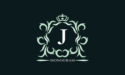 Elegant initial letter J logo. Vector illustration for restaurant, boutique, hotel, heraldic, jewelry, fashion, business signs or banner, labels.