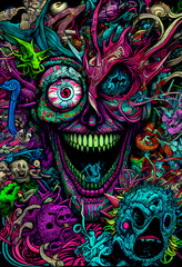 Generative AI abstract render of a psychedelic illustration of a head