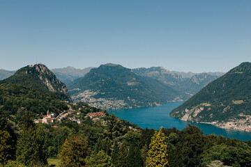 Fototapeta na wymiar Lake and mountain view at Parco San Grato