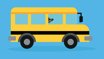 Butterfly rides in a yellow bus