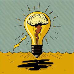 Comic light bulb brain illustration created with generative AI technology