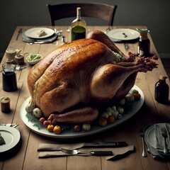 Thanksgiving USA holiday turkey food on table celebration created with generative AI technology