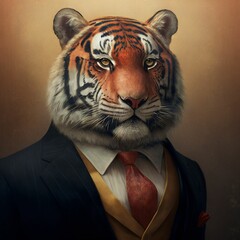 A tiger in a business suit portrait created with generative AI technology