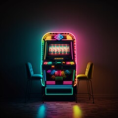 LED Casino gambling slot machine in empty room created with generative AI technology