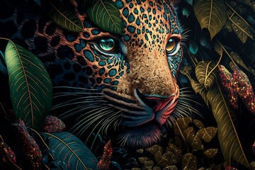 Jungle Leopard Jaguar Wallpaper Background Generative AI
