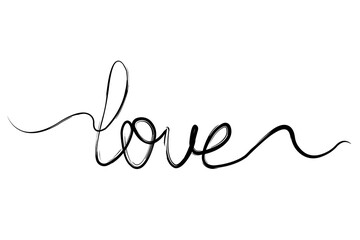 Love. Continuous line script cursive text love. Lettering vector illustration for poster, postcard, banner Valentine's day, wedding. Hand drawn word - love. Print for t-shirt.