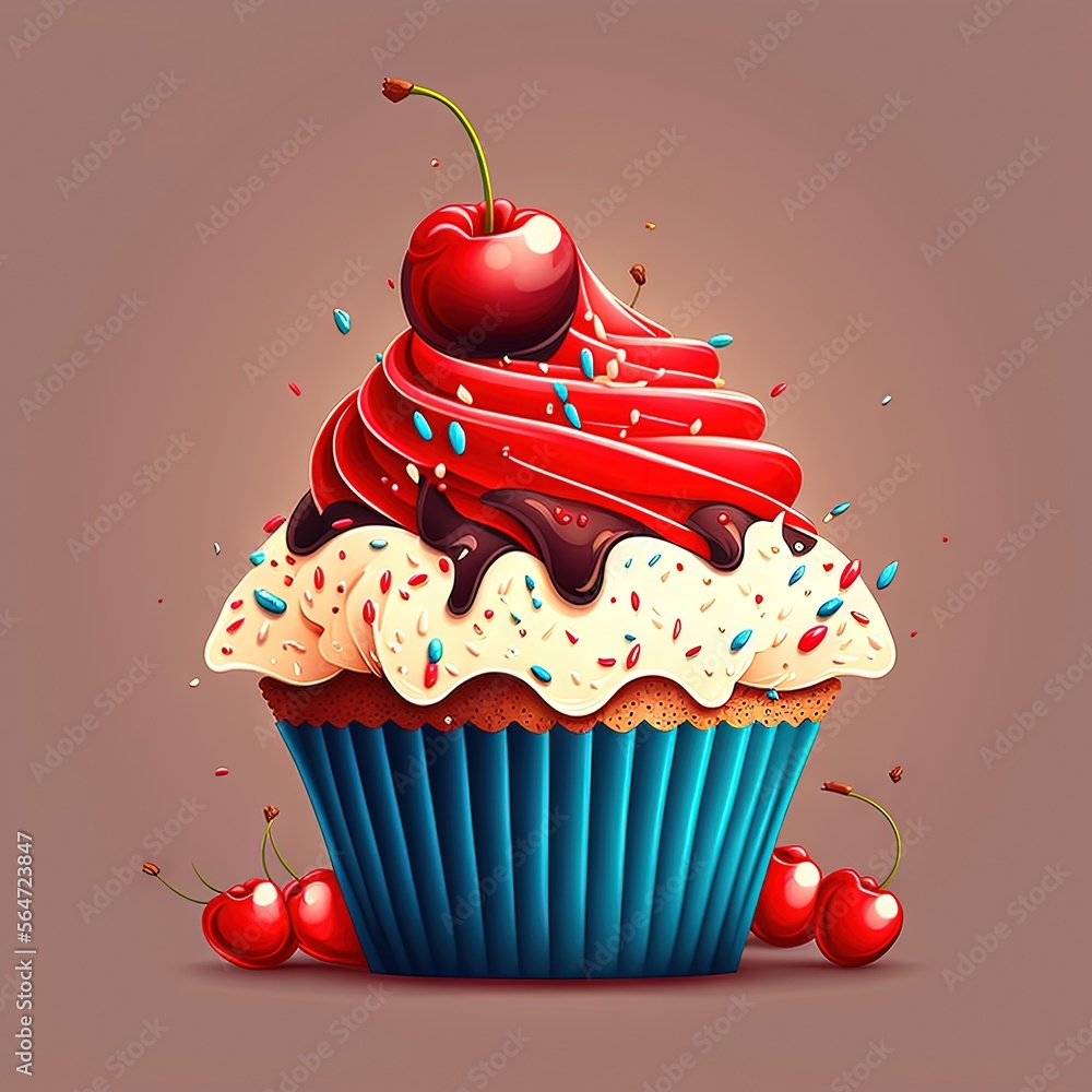 Aufkleber a cupcake with a cherry on top of it and sprinkles on the top of it and a cherry on top of it with a