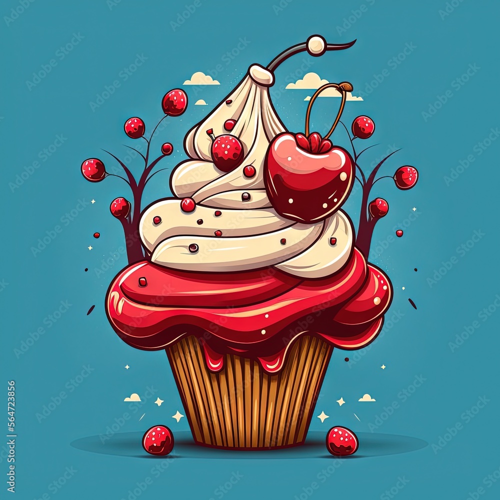 Poster a cupcake with a cherry on top of it and a cherry on top of it with a cherry on top of it and a cher