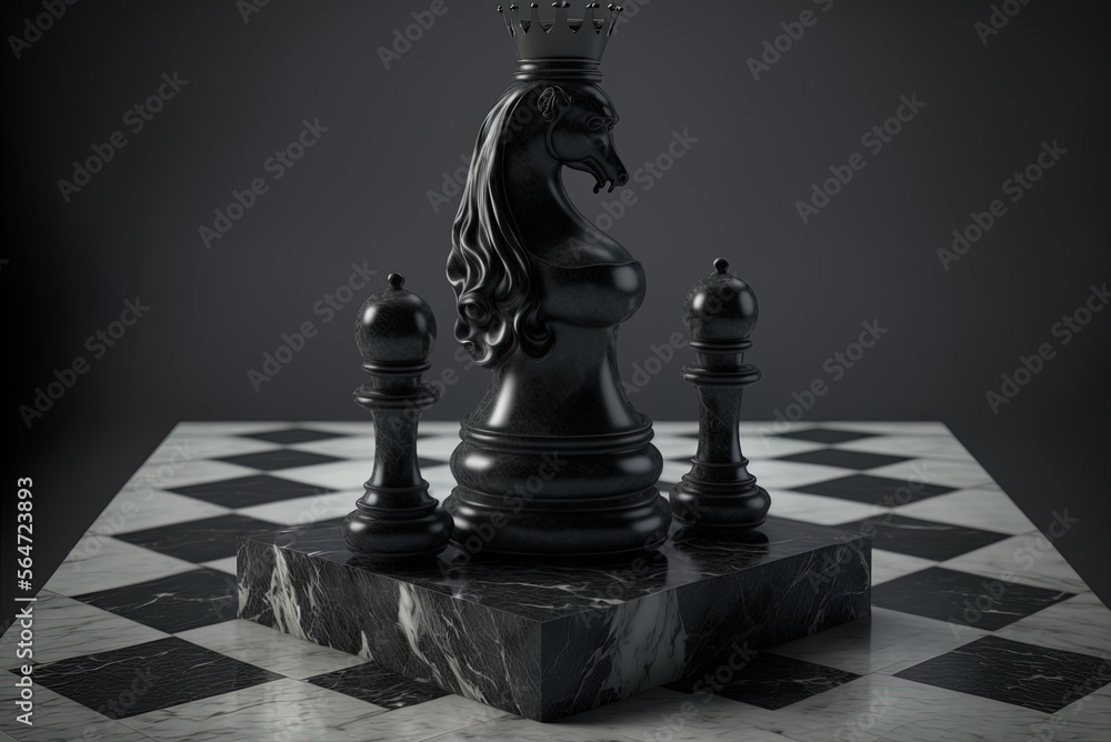 Poster illustration of the chess queen on a dark marble setting as a game idea generative ai