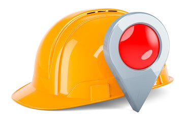 Construction Orange Hard Hat with map pointer. 3D rendering