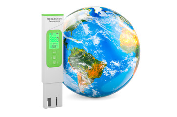 TDS meter with with Earth Globe, 3D rendering