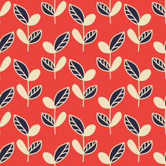 Seamless pattern with exotic leaves. Print for textile, wallpaper, covers, surface. For fashion fabric. Retro stylization.