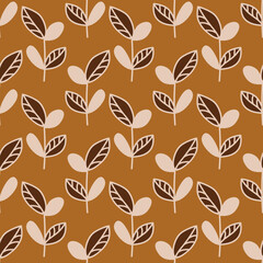 Seamless pattern with exotic leaves. Print for textile, wallpaper, covers, surface. For fashion fabric. Retro stylization.