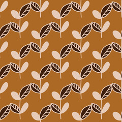 Seamless pattern with exotic leaves. Print for textile, wallpaper, covers, surface. For fashion fabric. Retro stylization.