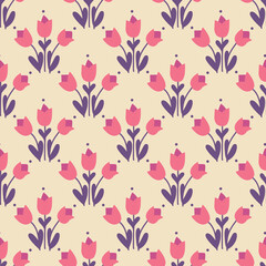 Seamless decorative elegant pattern with cute tulips. Print for textile, wallpaper, covers, surface. For fashion fabric. Retro stylization.