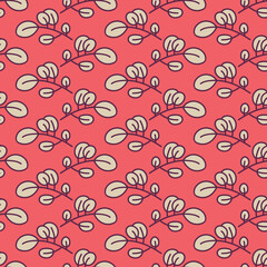 Seamless decorative pattern with cute branches. Print for textile, wallpaper, covers, surface. Retro stylization. For fashion fabric.