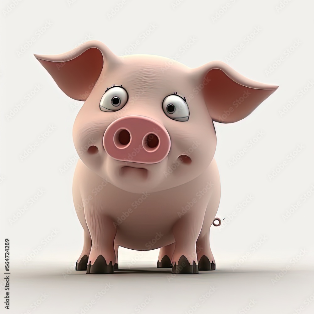 Aufkleber a pig with a sad look on its face and eyes, standing in front of a white background with a shadow of