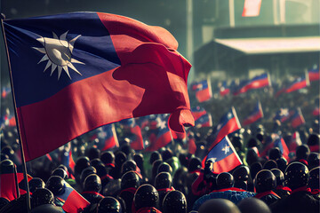 Taiwan flag patriot illustration, Taiwanese flags patriotism; Generative AI - obrazy, fototapety, plakaty