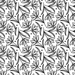 Vector illustration of a seamless leaf pattern. Floral organic background. Leaf texture drawn in doodle style