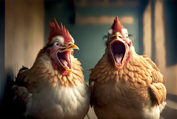 Chickens make fun of someone and make nasty jokes generative ai - obrazy, fototapety, plakaty