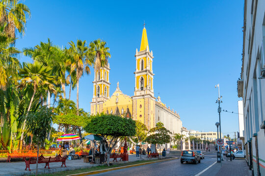 The historic Mazatlan Cathedral, or Cathedral Basilica of the Immaculate Conception at the Plaza Republica Square in the historic center of Mazatlan, Mexico.