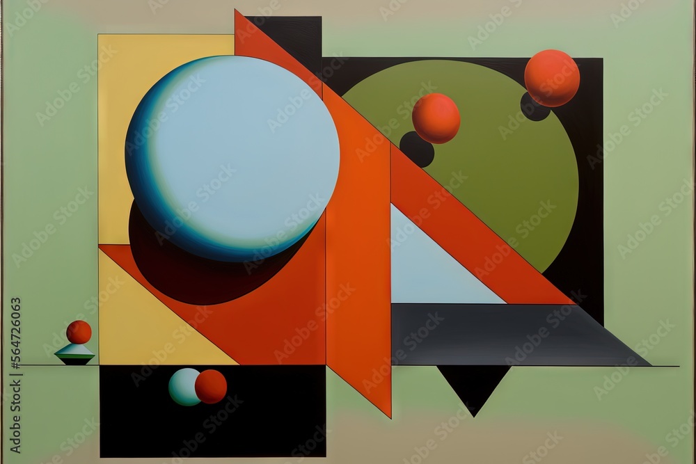 Aufkleber a painting with a lot of different shapes and colors on it's surface, including a ball and a circle,