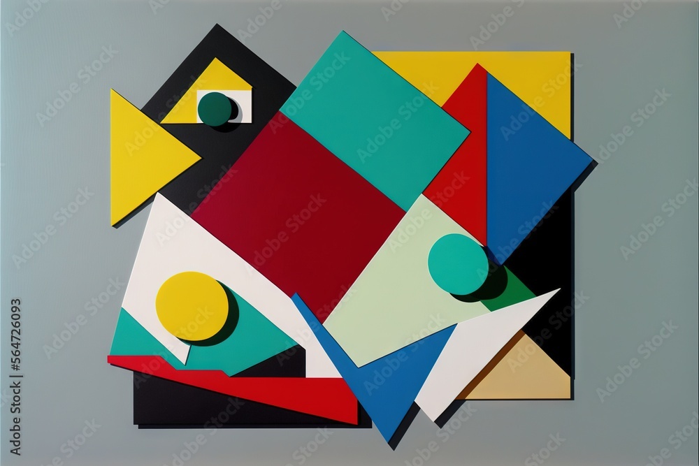Poster  a painting with a lot of different colors on it's surface and a circle on the top of it's surface, and a few smaller circles on the bottom of the square.  generative ai