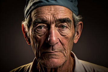 Portrait of sergery senior medical doctor on dark background,generative ai.