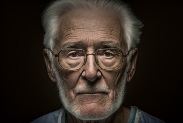 Obraz premium Portrait of sergery senior medical doctor on dark background,generative ai.