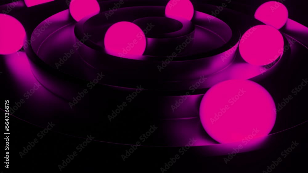 Poster animation with glowing balls moving in 3d rings. desing. circles with rotating 3d balls glowing in d