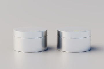 Aluminum Cosmetic Multiple Jar Mockup. 3D Rendering