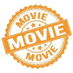 MOVIE text on orange round stamp sign