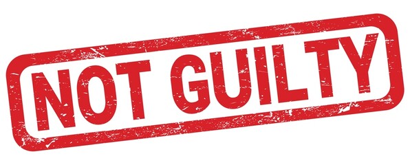 NOT GUILTY text written on red rectangle stamp.