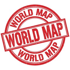 WORLD MAP written word on red stamp sign