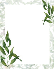 Watercolor card flower card with eucalyptus. Template for postcard, Save the date, Valentine's day, birthday and mothers day cards, wedding invitation