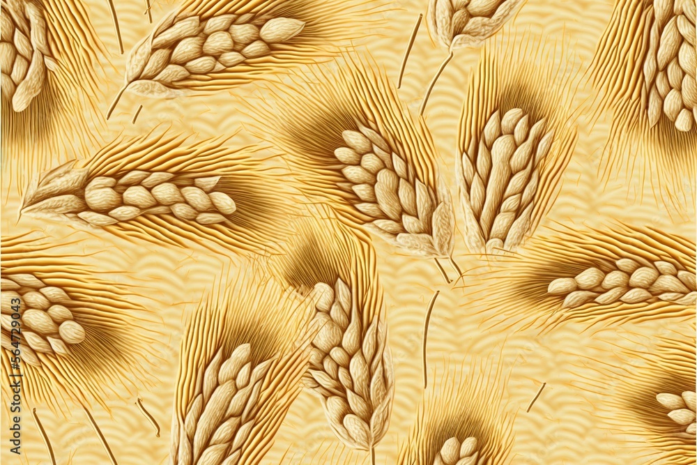 Poster  a pattern of wheat stalks on a yellow background with a wavy pattern of wavy lines and a pattern of wavy grain stalks on a yellow background with a stock photo of a stock photo -.  generative ai