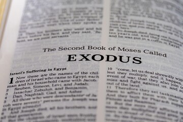 the second book of Moses from the bible called exodus title page image with bokeh, Old Testament or...