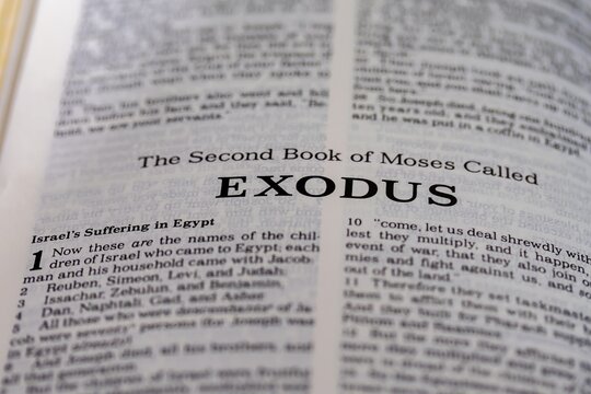 the second book of Moses from the bible called exodus title page image with bokeh, Old Testament or Torah for Christian and Jewish religion