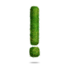 Exclamation mark symbol or icon design with green grass style