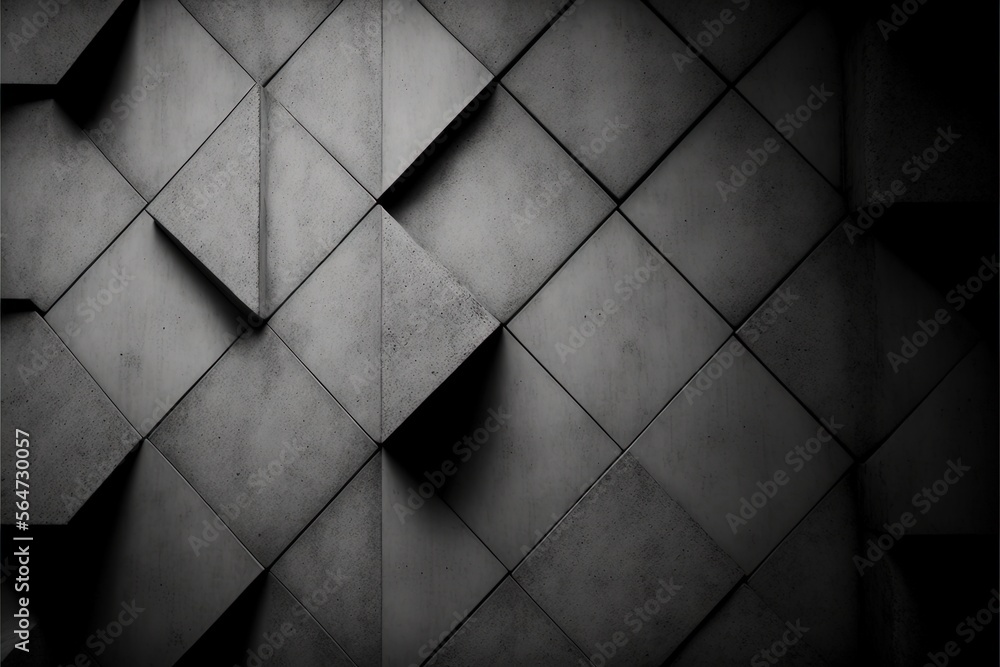 Poster a black and white photo of a wall with a pattern of squares and rectangles on it's surface, with a b