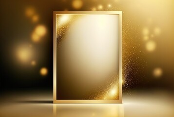 illustration of a plate copy space with abstract gold glitter glow magical moment luxury background wallpaper in luxury atmosphere, idea for mock up and product showcase with gold frame Generative Ai