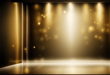 abstract gold background,  golden spotlights shine on stage floor in dark room, idea for background, backdrop, mock up  Generative Ai