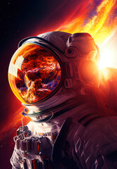 Obraz na płótnie Canvas Hyper_realistic_astronaut_floating_in_space, golden view of the sun.