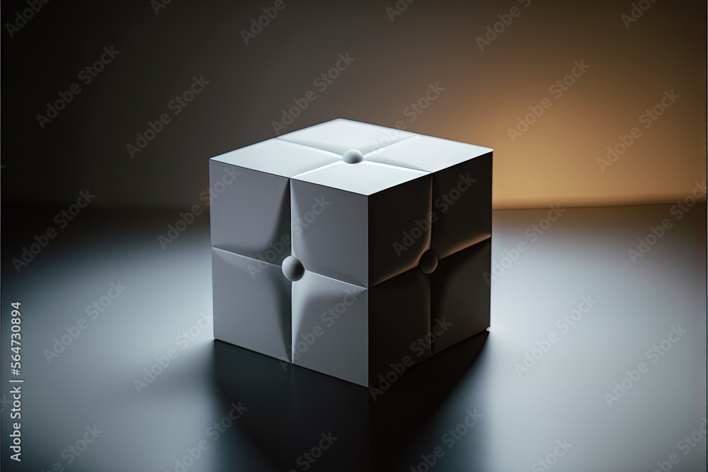 Aufkleber a white cube with a black background and a light in the background that is dim and dimmed, with a bl