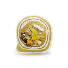Turkish delight with pistachio and coconut close-up isolated on white background