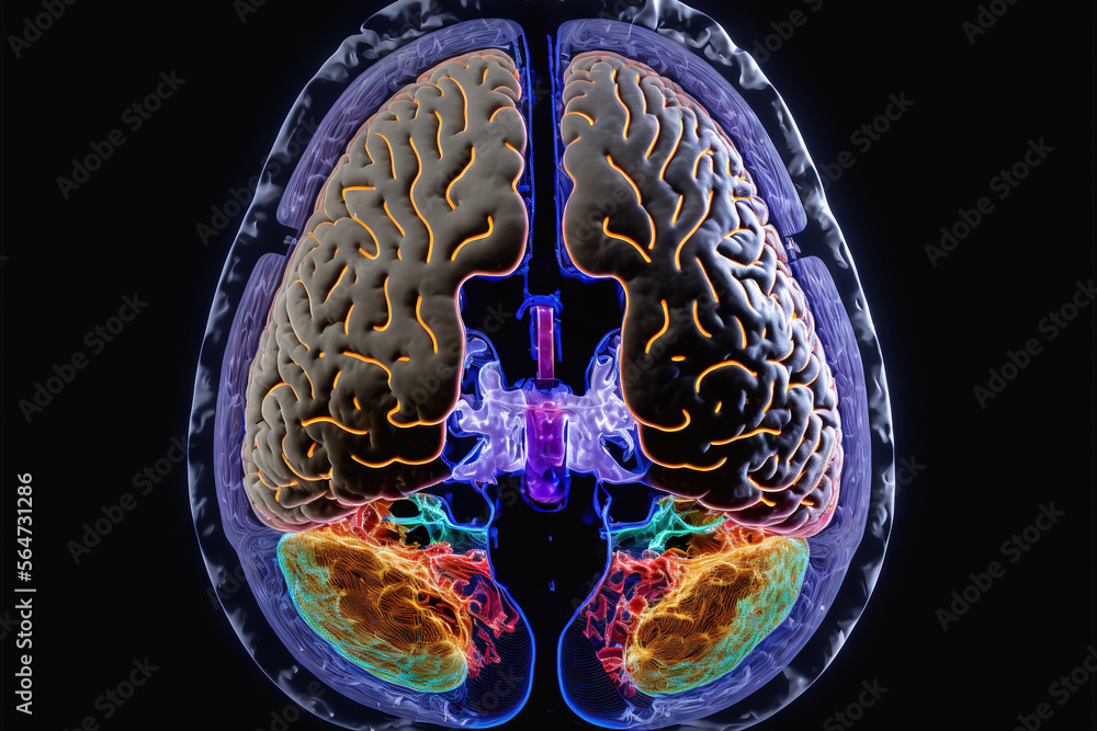 Poster a computer image of a human brain with a highlighted section of the brain highlighted in blue and a 